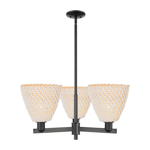 Innovations Bristol Natural 31in 3-Light Pendant | Industrial Matte Black Steel and Natural Fiber Dome Shade | Kitchen Island | Model 716-3CR-BK-NBD-9-NAT