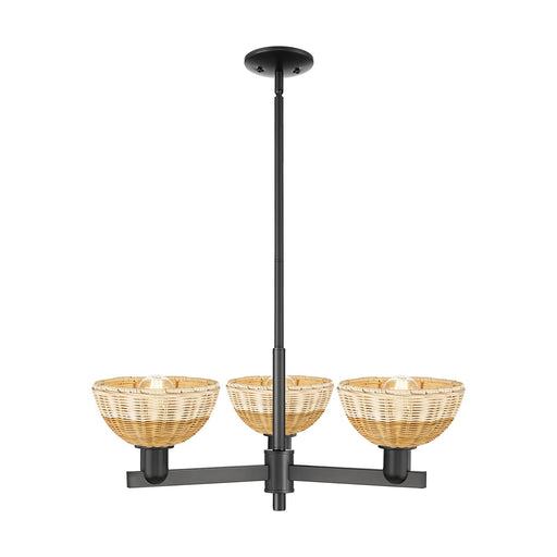 Innovations Natural Ballston Dome 29in 3-Light Pendant | Farmhouse Matte Black Steel and Natural Fiber Dome Shade | Kitchen | Model 716-3CR-BK-NBD2-75-NAT
