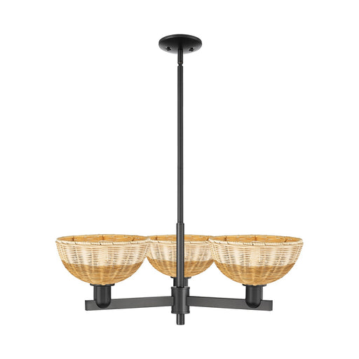 Innovations Bristol Natural II 31in 3-Light Pendant | Industrial Matte Black Steel and Cast Brass with Natural Fiber Dome | Model 716-3CR-BK-NBD2-9-NAT