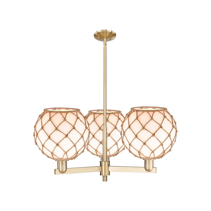 Innovations Farmhouse Rope 32in 3-Light Pendant | Industrial Champagne Bronze Steel and Matte White Glass with Brown Rope | Model 716-3CR-CB-G121-10RB