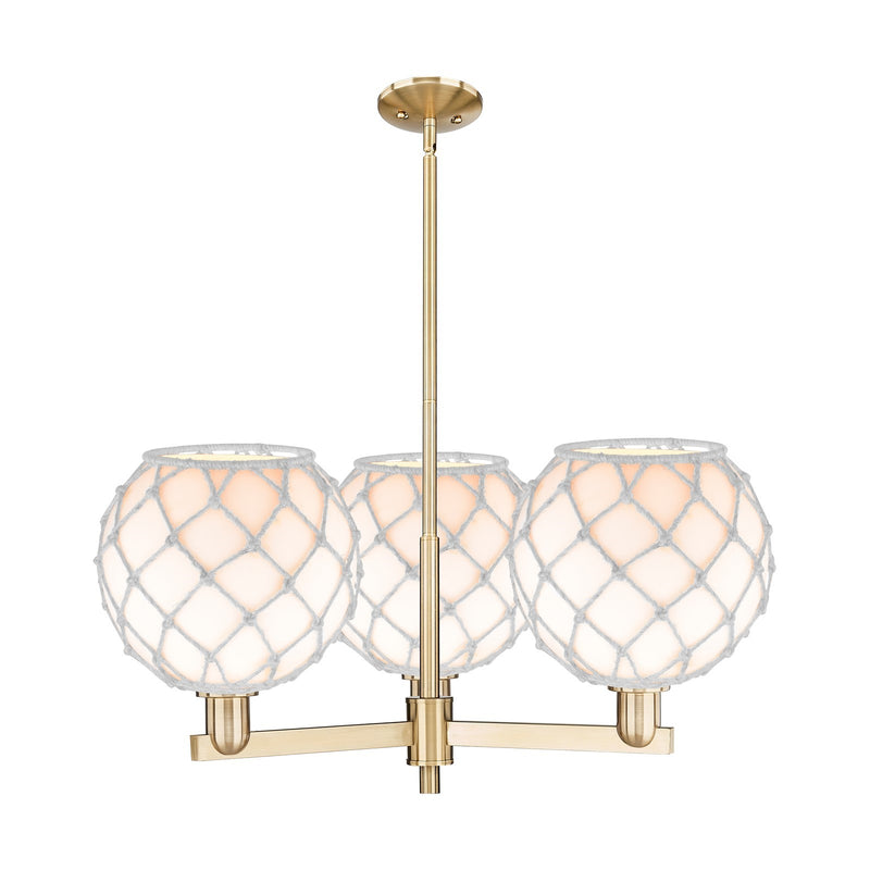 Innovations Farmhouse Rope 32in 3-Light Pendant | Industrial Champagne Bronze Steel and White Glass with Rope | Kitchen | Model 716-3CR-CB-G121-10RW