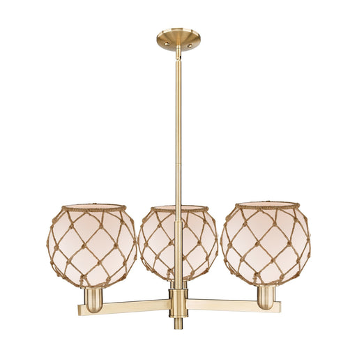 Innovations Farmhouse Rope 30in 3-Light Pendant | Industrial Champagne Bronze Steel and White Frosted Glass with Brown Rope | Model 716-3CR-CB-G121-8RB