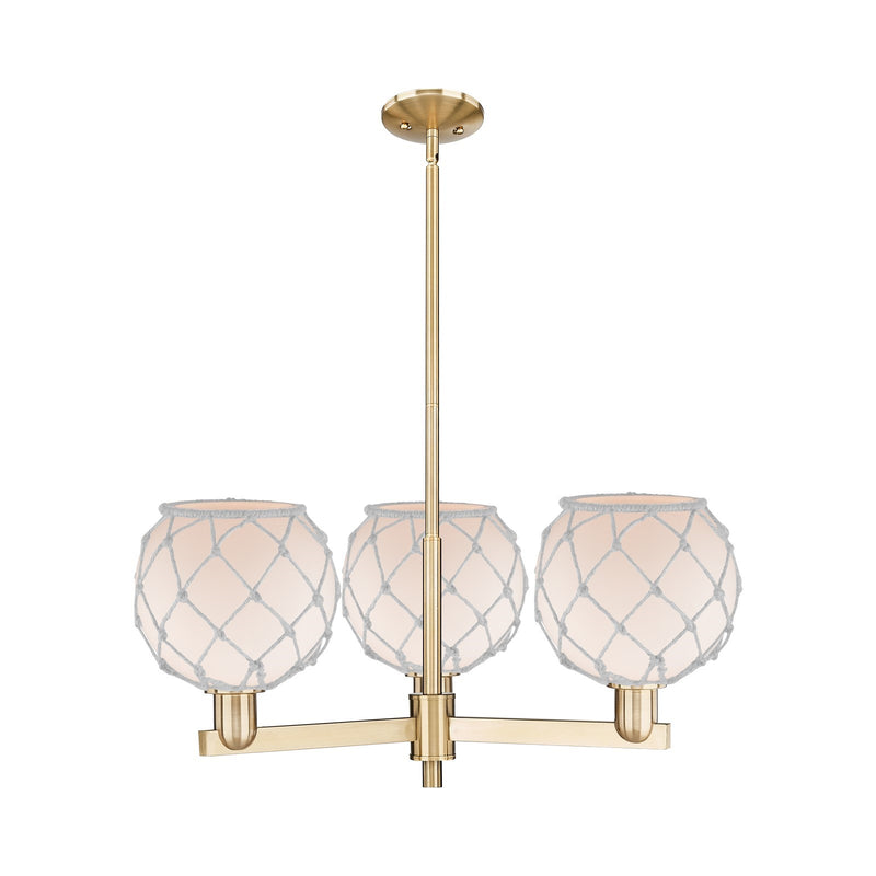 Innovations Farmhouse Rope 30in 3-Light Pendant | Industrial Champagne Bronze Steel and White Frosted Glass with Rope | Model 716-3CR-CB-G121-8RW