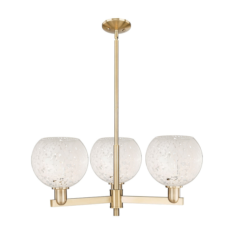 Innovations White Mouchette 30in 3-Light Pendant | Industrial Champagne Bronze Steel and White Glass Globe Shade | Kitchen | Model 716-3CR-CB-G1216-8WM