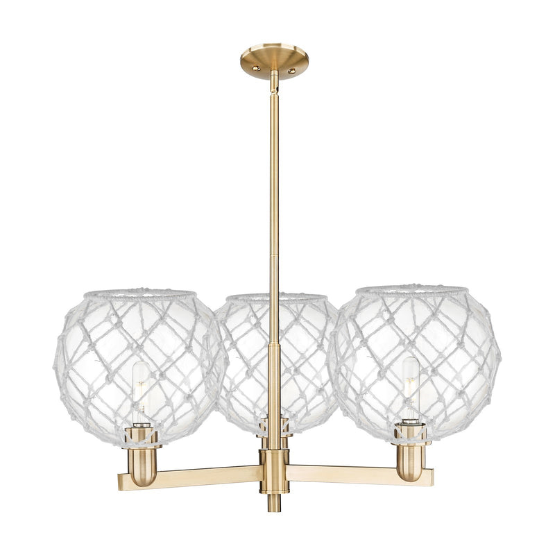 Innovations Farmhouse Rope 32in 3-Light Pendant | Industrial Champagne Bronze Steel and Clear Glass with White Rope | Kitchen | Model 716-3CR-CB-G122-10RW