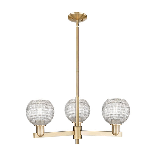 Innovations Athens 28in 3-Light Pendant | Industrial Champagne Bronze Steel and Clear Basket Weave Glass | Kitchen Island & | Model 716-3CR-CB-G122C-6CL