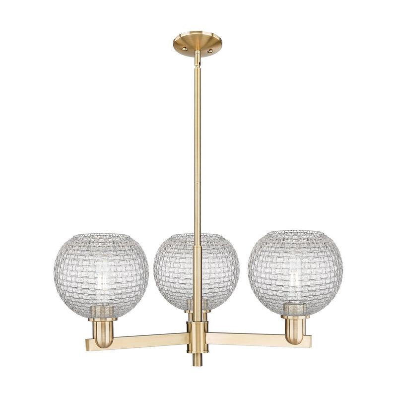 Innovations Athens 30in 3-Light Pendant | Industrial Champagne Bronze Steel and Clear Basket Weave Glass | Kitchen Island & | Model 716-3CR-CB-G122C-8CL