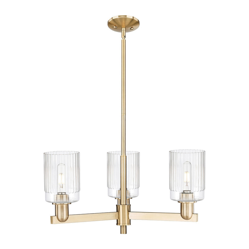 Innovations Hadley 26in 3-Light Pendant | Industrial Champagne Bronze Steel and Clear Ribbed Glass | Kitchen Island & Dining Room | Model 716-3CR-CB-G342