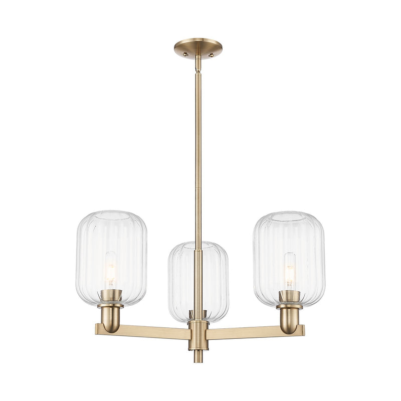 Innovations Preston Cylinder 28.5in 3-Light Pendant | Industrial Champagne Bronze Steel and Clear Glass | Kitchen Island & | Model 716-3CR-CB-G460-7CL