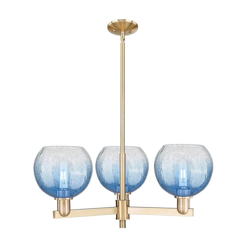 Innovations Brookhaven Globe 30in 3-Light Pendant | Industrial Champagne Bronze Steel and Sapphire Blue Glass | Kitchen Island | Model 716-3CR-CB-G483-8SB