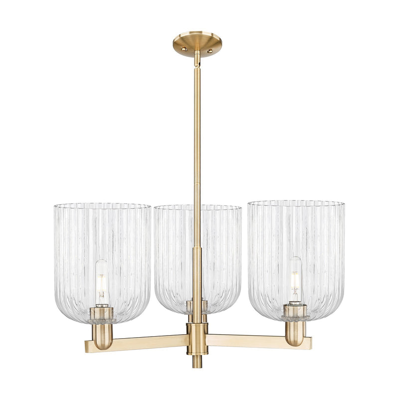 Innovations Bridal Veil 30in 3-Light Pendant | Industrial Champagne Bronze Steel and Clear Ribbed Glass | Kitchen Island & | Model 716-3CR-CB-G559-8CL