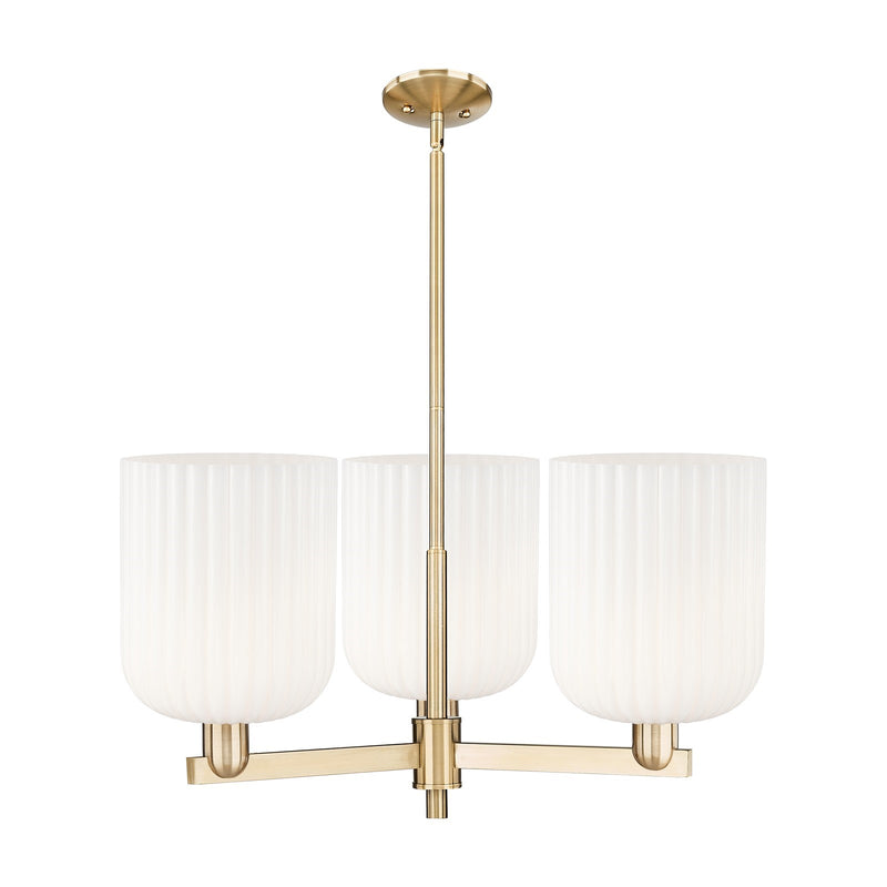 Innovations Bridal Veil 30in 3-Light Pendant | Industrial Champagne Bronze Steel and Gloss White Ribbed Glass | Kitchen | Model 716-3CR-CB-G559-8GWH