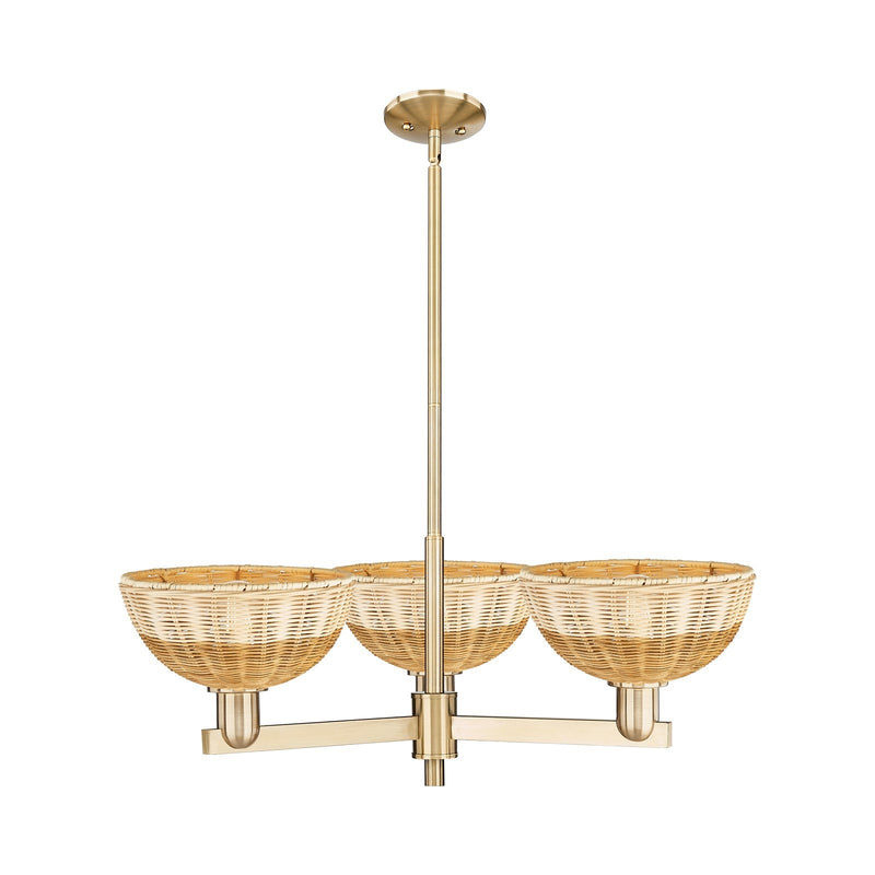 Innovations Lighting Bristol Natural II 31in 3-Light Pendant | Industrial Champagne Bronze Steel and Natural Fiber Dome | Model 716-3CR-CB-NBD2-9-NAT