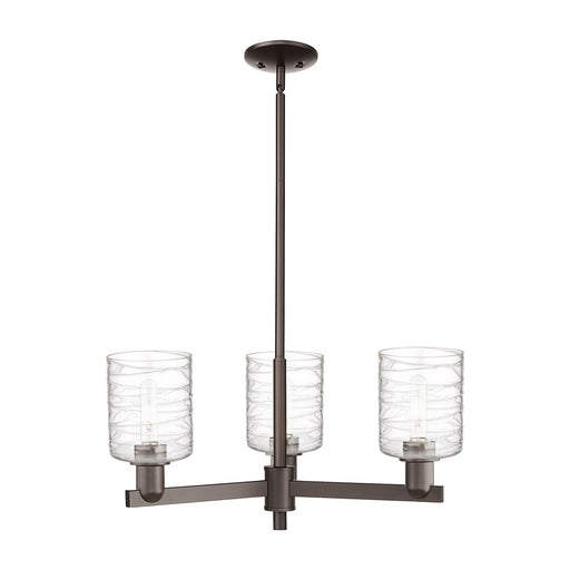 Innovations Cobbleskill 27in 3-Light Pendant | Industrial Oil Rubbed Bronze Steel and Deco Swirl Glass | Kitchen Island & Dining | Model 716-3CR-OB-G1113