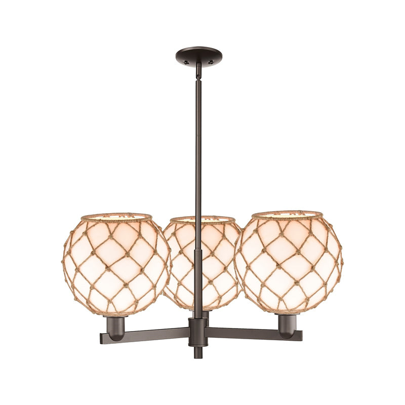 Innovations Farmhouse Rope 32in 3-Light Pendant | Industrial Oil Rubbed Bronze Steel and Matte White Glass with Rope | Model 716-3CR-OB-G121-10RB