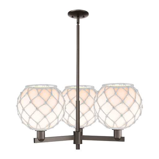Innovations Farmhouse Rope 32in 3-Light Pendant | Industrial Oil Rubbed Bronze Steel and White Glass with Rope | Kitchen | Model 716-3CR-OB-G121-10RW