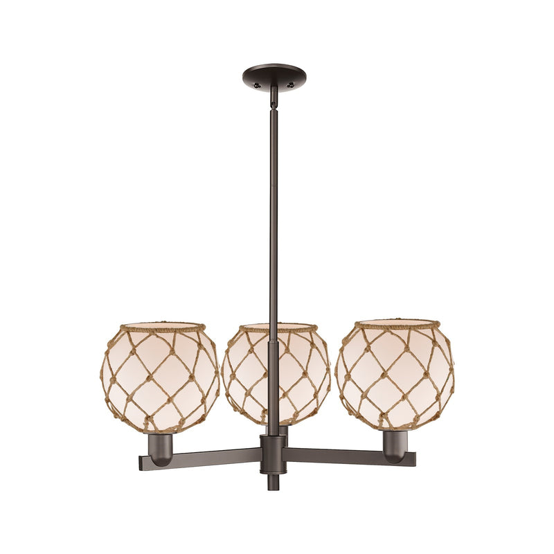 Innovations Farmhouse Rope 30in 3-Light Pendant | Industrial Oil Rubbed Bronze Steel and White Frosted Glass with Brown Rope | Model 716-3CR-OB-G121-8RB