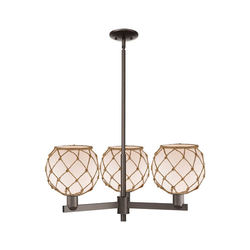 Innovations Farmhouse Rope 30in 3-Light Pendant | Industrial Oil Rubbed Bronze Steel and White Frosted Glass with Brown Rope | Model 716-3CR-OB-G121-8RB