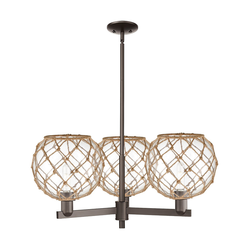 Innovations Farmhouse Rope 32in 3-Light Pendant | Industrial Oil Rubbed Bronze Steel and Clear Glass with Brown Rope | Model 716-3CR-OB-G122-10RB