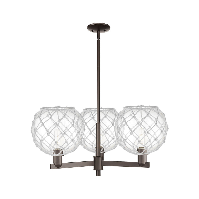 Innovations Farmhouse Rope 32in 3-Light Pendant | Industrial Oil Rubbed Bronze Steel and Clear Glass with White Rope | Model 716-3CR-OB-G122-10RW