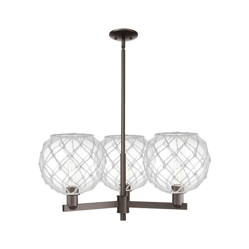 Innovations Farmhouse Rope 32in 3-Light Pendant | Industrial Oil Rubbed Bronze Steel and Clear Glass with White Rope | Model 716-3CR-OB-G122-10RW