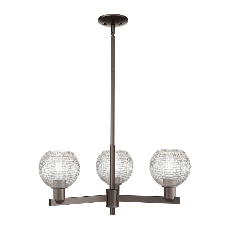 Innovations Athens 28in 3-Light Pendant | Industrial Oil Rubbed Bronze Steel and Clear Basket Weave Glass | Kitchen Island & | Model 716-3CR-OB-G122C-6CL