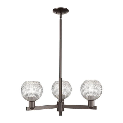 Innovations Athens 28in 3-Light Pendant | Industrial Oil Rubbed Bronze Steel and Clear Basket Weave Glass | Kitchen Island & | Model 716-3CR-OB-G122C-6CL