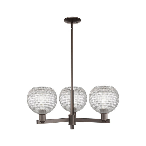 Innovations Athens 30in 3-Light Pendant | Industrial Oil Rubbed Bronze Steel and Clear Basket Weave Glass | Kitchen Island & | Model 716-3CR-OB-G122C-8CL