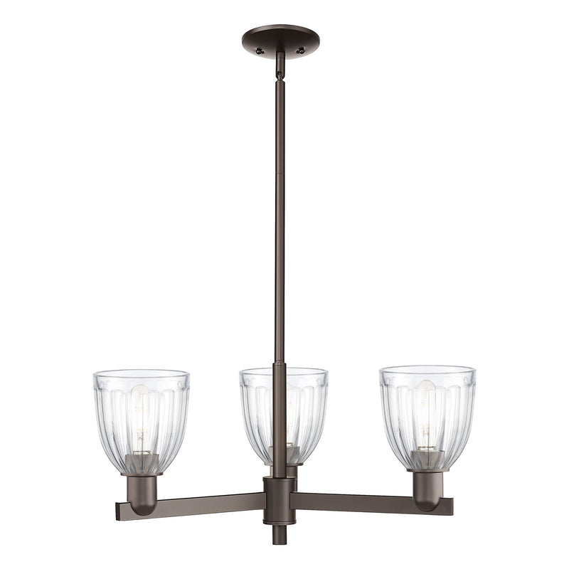 Innovations Brookfield 28in 3-Light Pendant | Industrial Oil Rubbed Bronze Steel and Clear Ribbed Glass | Kitchen Island & Dining | Model 716-3CR-OB-G442