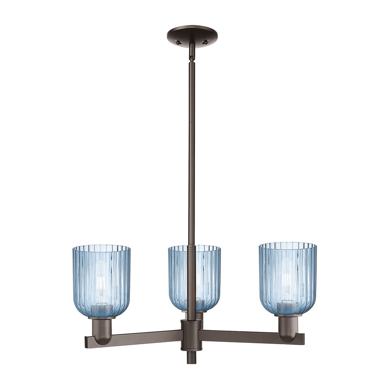 Innovations Bridal Veil 26.75in 3-Light Pendant | Industrial Oil Rubbed Bronze Steel and Princess Blue Ribbed Glass | Kitchen | Model 716-3CR-OB-G559-5BL