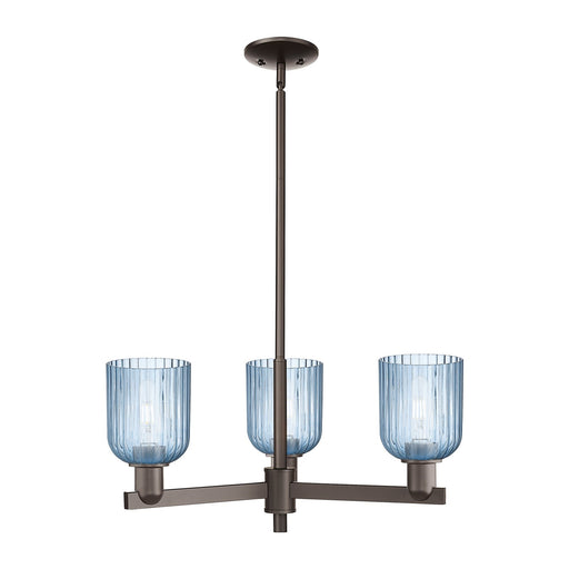 Innovations Bridal Veil 26.75in 3-Light Pendant | Industrial Oil Rubbed Bronze Steel and Princess Blue Ribbed Glass | Kitchen | Model 716-3CR-OB-G559-5BL