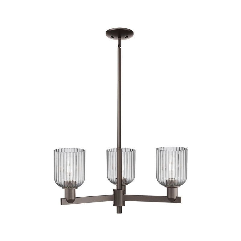 Innovations Bridal Veil 26.75in 3-Light Pendant | Industrial Oil Rubbed Bronze Steel and Light Smoke Ribbed Glass | Kitchen | Model 716-3CR-OB-G559-5SM