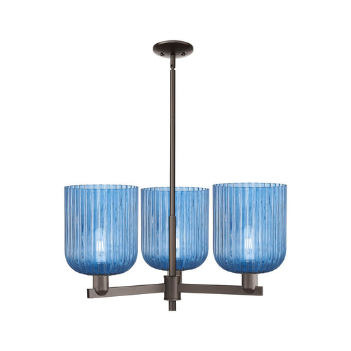 Innovations Bridal Veil 30in 3-Light Pendant | Industrial Oil Rubbed Bronze Steel and Princess Blue Ribbed Glass | Kitchen | Model 716-3CR-OB-G559-8BL