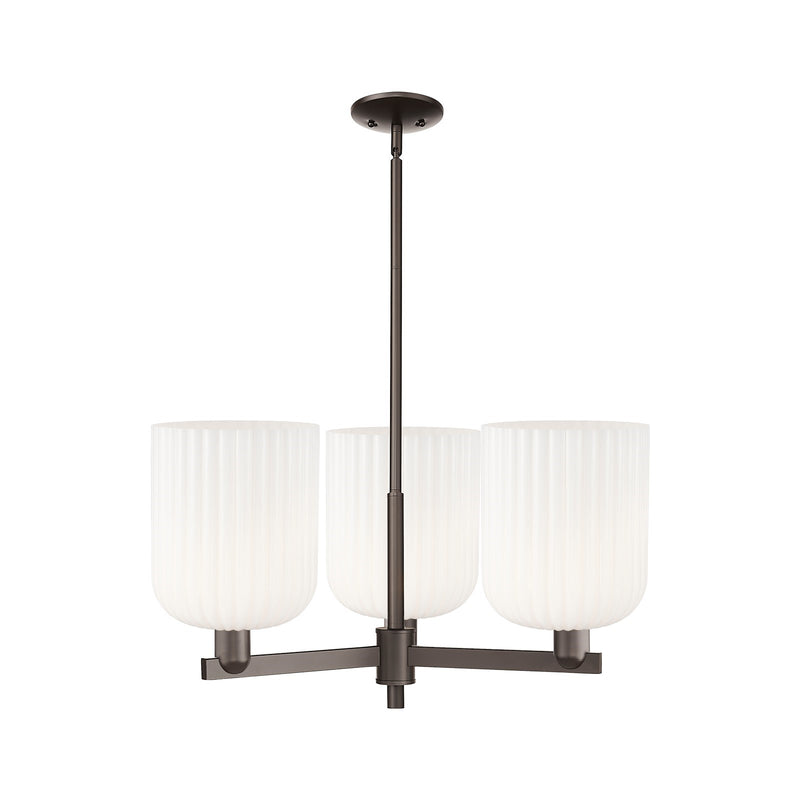 Innovations Bridal Veil 30in 3-Light Pendant | Industrial Oil Rubbed Bronze Steel and Gloss White Ribbed Glass | Kitchen | Model 716-3CR-OB-G559-8GWH