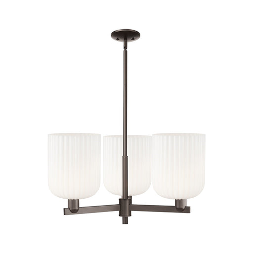 Innovations Bridal Veil 30in 3-Light Pendant | Industrial Oil Rubbed Bronze Steel and Gloss White Ribbed Glass | Kitchen | Model 716-3CR-OB-G559-8GWH
