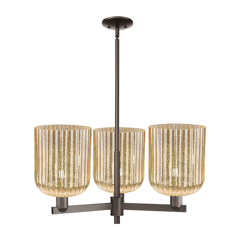 Innovations Bridal Veil 30in 3-Light Pendant | Industrial Oil Rubbed Bronze Steel and Mercury Ribbed Glass | Kitchen Island & | Model 716-3CR-OB-G559-8ME
