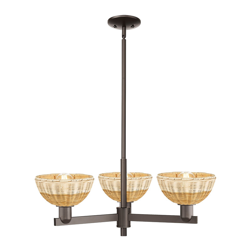 Innovations Natural Ballston Dome 29in 3-Light Pendant | Farmhouse Oil Rubbed Bronze Steel and Natural Fiber Dome Shade | Model 716-3CR-OB-NBD2-75-NAT