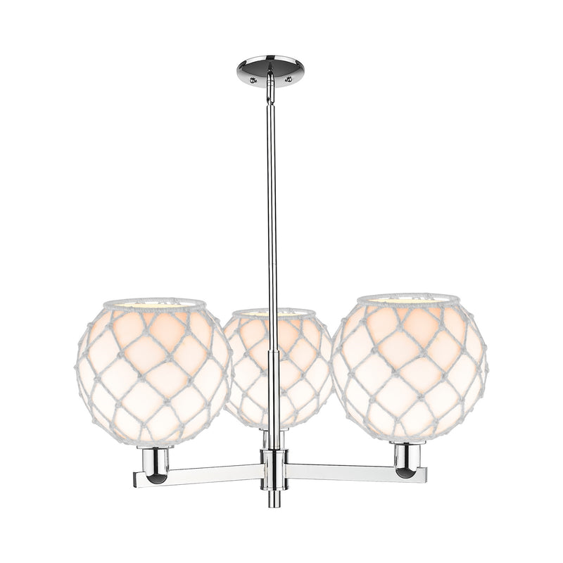 Innovations Farmhouse Rope 32in 3-Light Pendant | Industrial Polished Chrome Steel and White Glass with Rope | Kitchen Island | Model 716-3CR-PC-G121-10RW