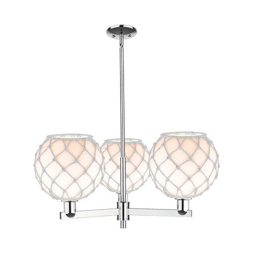 Innovations Farmhouse Rope 32in 3-Light Pendant | Industrial Polished Chrome Steel and White Glass with Rope | Kitchen Island | Model 716-3CR-PC-G121-10RW