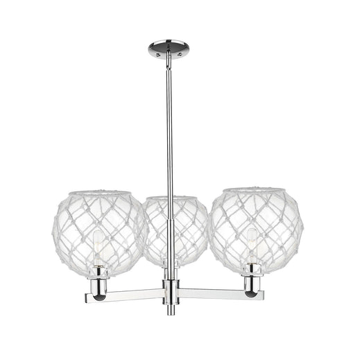 Innovations Farmhouse Rope 32in 3-Light Pendant | Industrial Polished Chrome Steel and Clear Glass with White Rope | Kitchen | Model 716-3CR-PC-G122-10RW