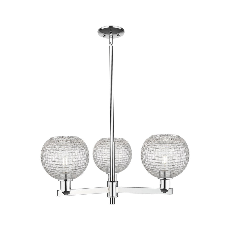 Innovations Athens 30in 3-Light Pendant | Industrial Polished Chrome Steel and Clear Basket Weave Glass | Kitchen Island & | Model 716-3CR-PC-G122C-8CL