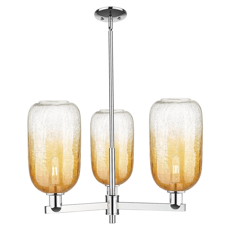 Innovations Brookhaven Cloche 28.75in 3-Light Pendant | Industrial Polished Chrome Steel and Amber Glass | Kitchen Island & | Model 716-3CR-PC-G482-7AM