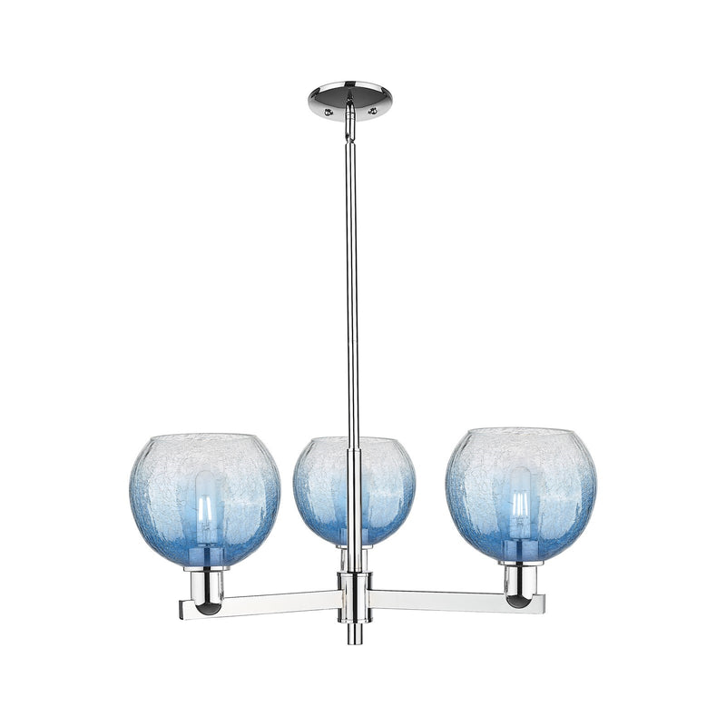 Innovations Brookhaven Globe 30in 3-Light Pendant | Industrial Polished Chrome and Sapphire Blue Glass | Kitchen Island & | Model 716-3CR-PC-G483-8SB