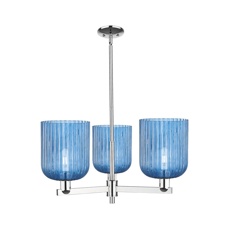 Innovations Bridal Veil 30in 3-Light Pendant | Industrial Polished Chrome Steel and Princess Blue Ribbed Glass | Kitchen | Model 716-3CR-PC-G559-8BL