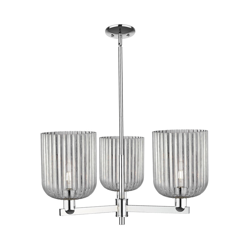 Innovations Bridal Veil 30in 3-Light Pendant | Industrial Polished Chrome and Light Smoke Ribbed Glass | Kitchen Island & | Model 716-3CR-PC-G559-8SM