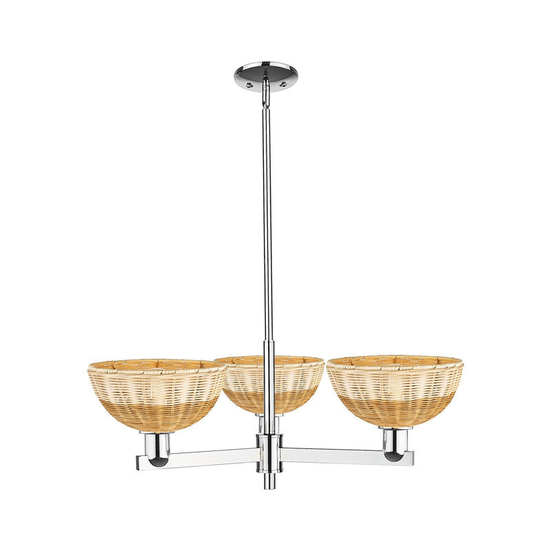 Innovations Lighting Bristol Natural II 31in 3-Light Pendant | Industrial Polished Chrome and Natural Fiber Dome Shade | Model 716-3CR-PC-NBD2-9-NAT