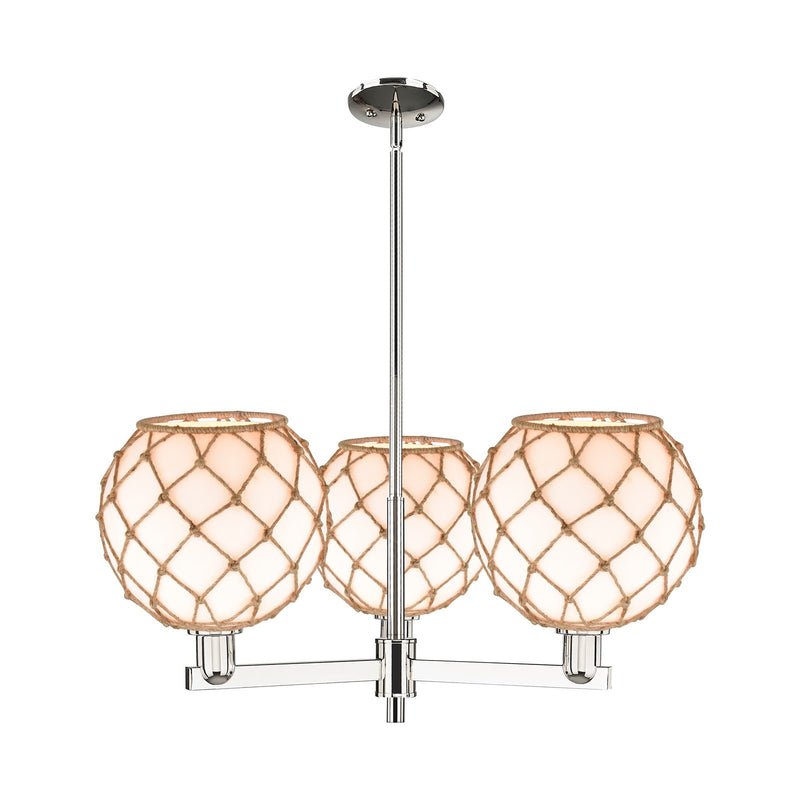 Innovations Farmhouse Rope 32in 3-Light Pendant | Industrial Polished Nickel and Matte White Glass with Brown Rope | Kitchen | Model 716-3CR-PN-G121-10RB