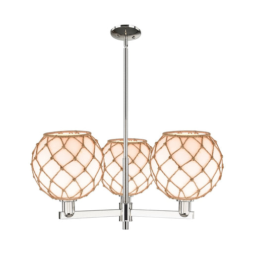 Innovations Farmhouse Rope 32in 3-Light Pendant | Industrial Polished Nickel and Matte White Glass with Brown Rope | Kitchen | Model 716-3CR-PN-G121-10RB