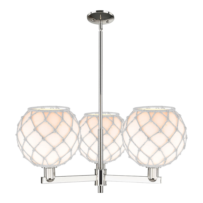 Innovations Farmhouse Rope 32in 3-Light Pendant | Industrial Polished Nickel and White Glass with Rope | Kitchen Island & | Model 716-3CR-PN-G121-10RW