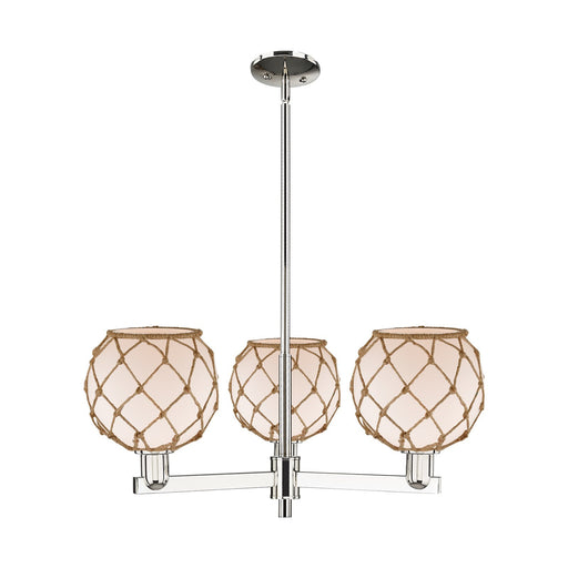 Innovations Farmhouse Rope 30in 3-Light Pendant | Industrial Polished Nickel and White Glass with Brown Rope | Kitchen Island | Model 716-3CR-PN-G121-8RB